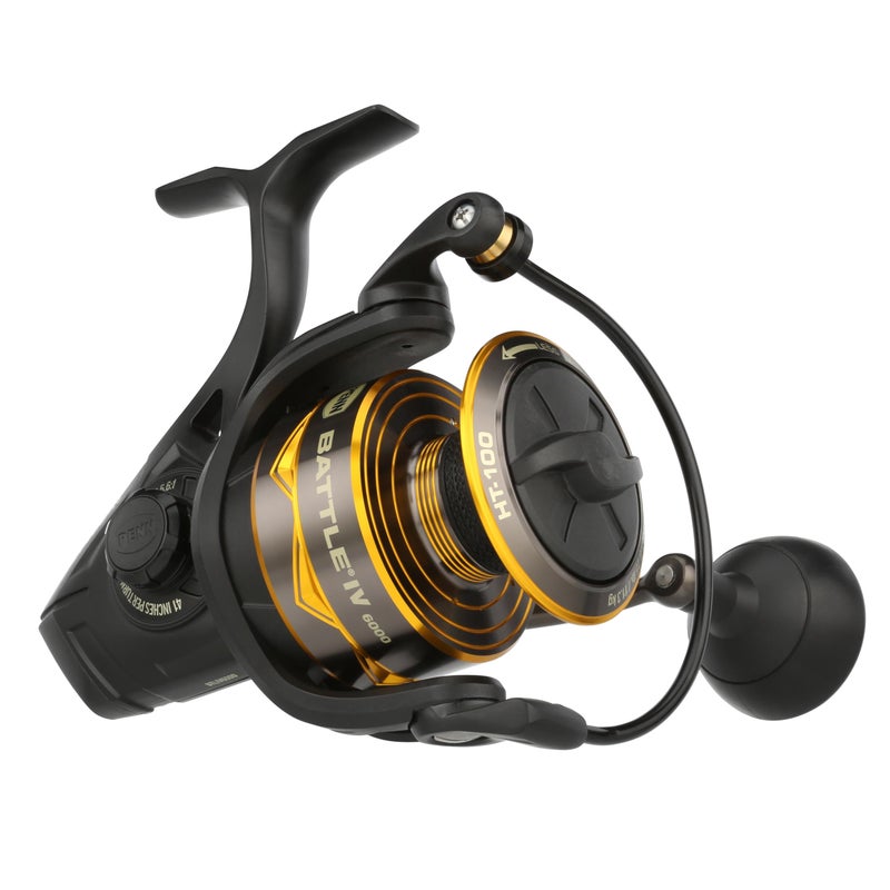 Penn Battle IV Size 6000 Spinning Fishing Reel, Full Metal Body and Sideplate, CNC Gear Technology, Hydro Armor Seals Critical Area from Water Intrusion, HT-100 Drag System - Image 1
