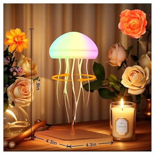 Rabziziya Jellyfish Lamp Remote & Touch Control RGB Gradient Rechargeable Dancing Tentacles Night Light, Bedroom Desk Decor for Adults Teens Stress Relief - Image 2