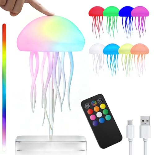 Rabziziya Jellyfish Lamp Remote & Touch Control RGB Gradient Rechargeable Dancing Tentacles Night Light, Bedroom Desk Decor for Adults Teens Stress Relief - Image 1