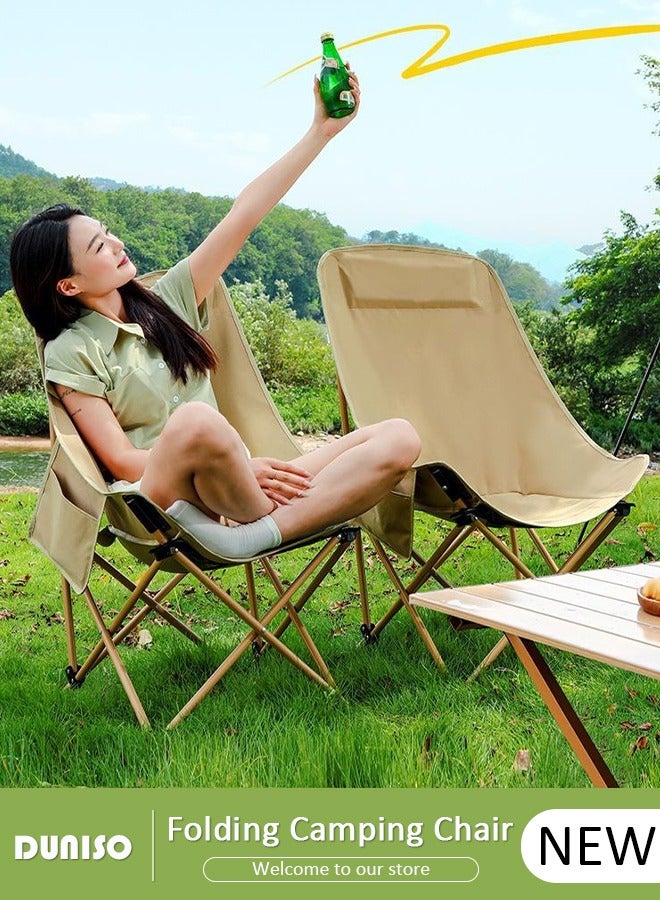 DUNISO Folding Moon Chair, High-Back Portable Camping Chair with 1 Side Pocket, Multiple Use Backpacking Chair with Carrying  Bag for  Beach, Outdoor, Travel, Camping, Picnic, Fishing  - Image 1