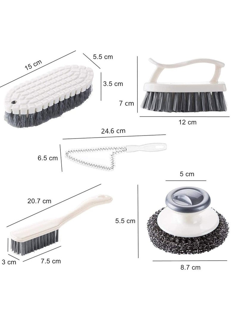 Barakah Dish Brush Steel Ball Pot Brush Kitchen Crevice Cleaning Brush with Scraper Bathroom Scrub Brush 5PCS Handle Brushes - Image 4
