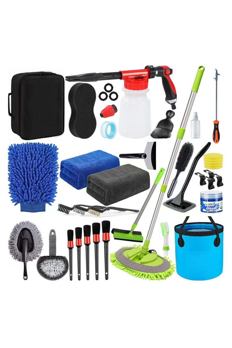 ET-LIFE 36Pcs Car Wash Kit Detailing Cleaning Tools Set with Bag Collapsible Bucket Car Washing Supply Set  - Image 1