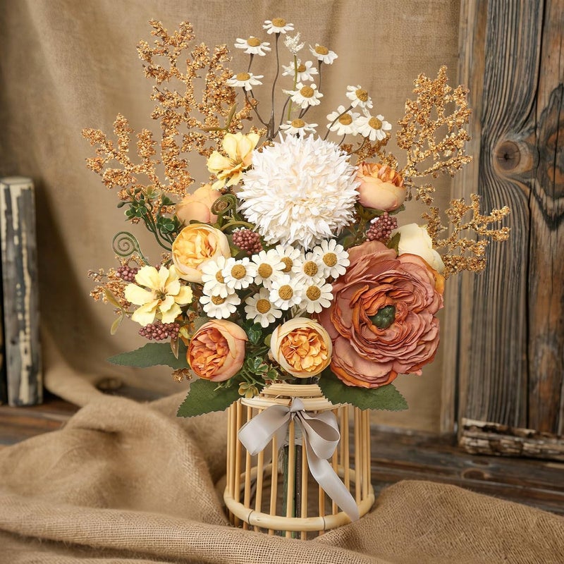 SOMYTING Artificial Flowers Like Real Artificial Flowers Decorative Artificial Roses Bouquet Fake Flowers Plants for Home Decor, Indoor, Dining Room, Kitchen, Wedding (Orange) - Image 5