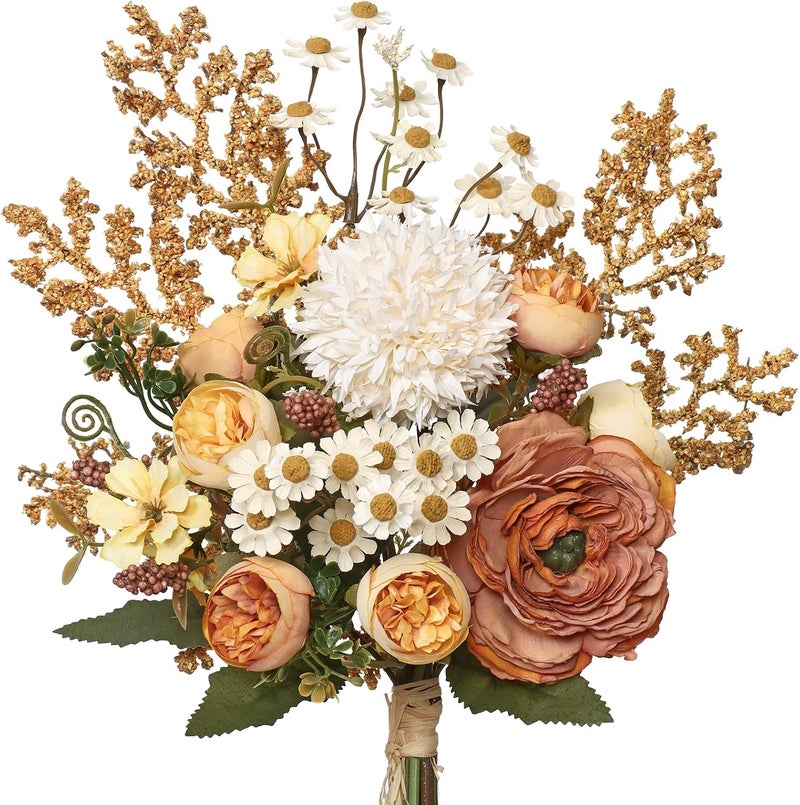 SOMYTING Artificial Flowers Like Real Artificial Flowers Decorative Artificial Roses Bouquet Fake Flowers Plants for Home Decor, Indoor, Dining Room, Kitchen, Wedding (Orange) - Image 1