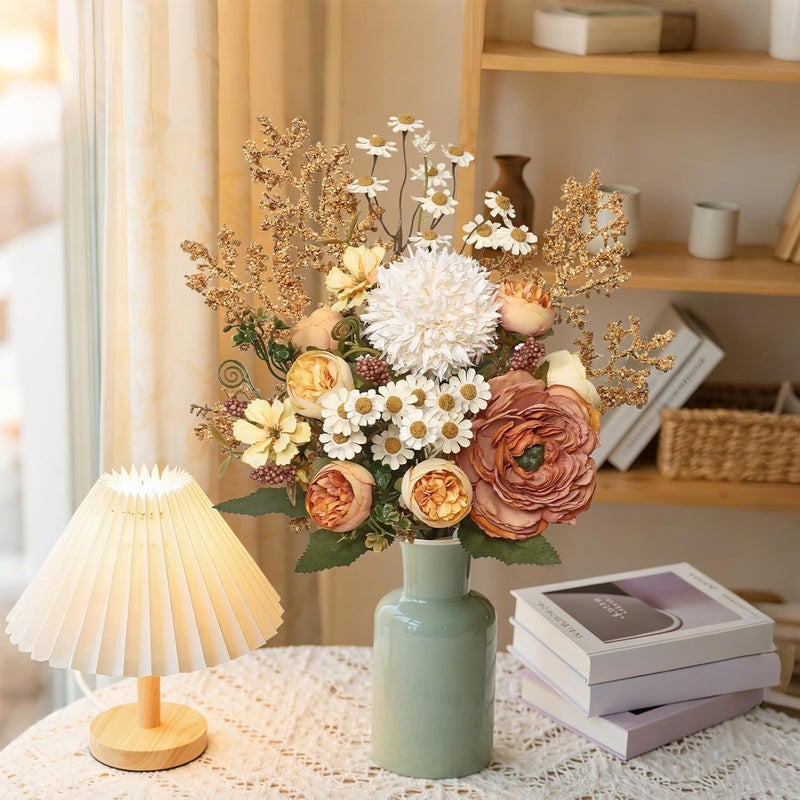 SOMYTING Artificial Flowers Like Real Artificial Flowers Decorative Artificial Roses Bouquet Fake Flowers Plants for Home Decor, Indoor, Dining Room, Kitchen, Wedding (Orange) - Image 3