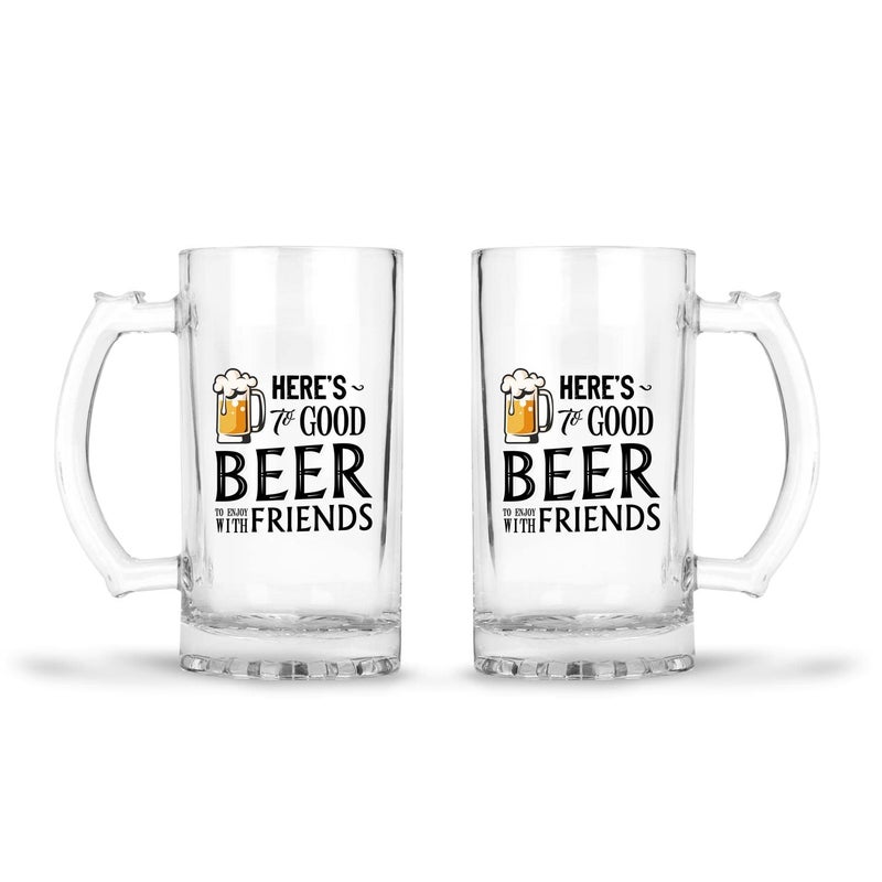 ARTBUG Here to Good Beer to Enjoy with Friends Quote Printed Beer MugGlass Gift for Beer Lover Husband Father Friends on Birthday 470ml - Image 3