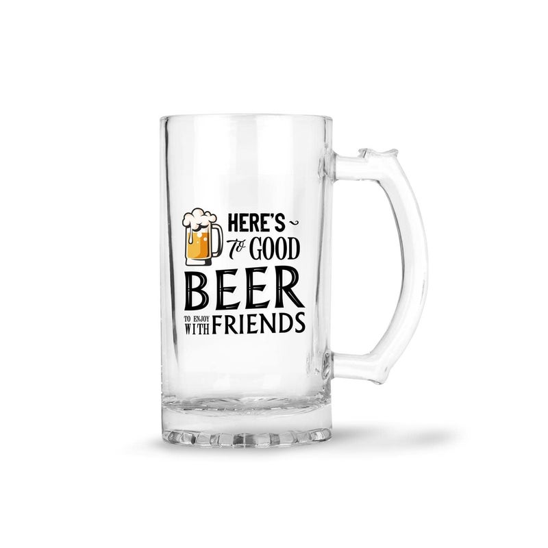 ARTBUG Here to Good Beer to Enjoy with Friends Quote Printed Beer MugGlass Gift for Beer Lover Husband Father Friends on Birthday 470ml - Image 1