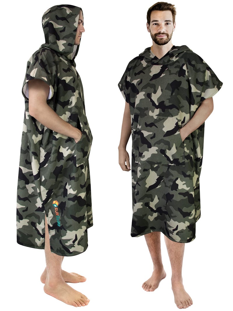 Suncube SUN CUBE SUNCUBE Surf Poncho Changing Robe with Hood, Quick Dry Microfiber Wetsuit Changing Towel for Surfing Beach Swim Outdoor Sports Men, Absorbent Wearable Towel Cover Up with Pocket, Camo Green - Image 1