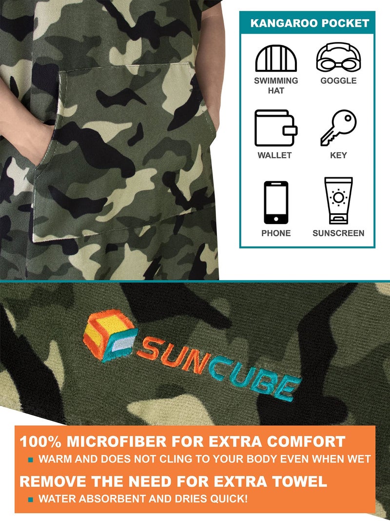 Suncube SUN CUBE SUNCUBE Surf Poncho Changing Robe with Hood, Quick Dry Microfiber Wetsuit Changing Towel for Surfing Beach Swim Outdoor Sports Men, Absorbent Wearable Towel Cover Up with Pocket, Camo Green - Image 3