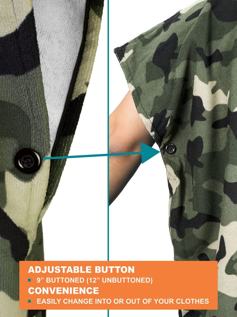 Suncube SUN CUBE SUNCUBE Surf Poncho Changing Robe with Hood, Quick Dry Microfiber Wetsuit Changing Towel for Surfing Beach Swim Outdoor Sports Men, Absorbent Wearable Towel Cover Up with Pocket, Camo Green - Image 5