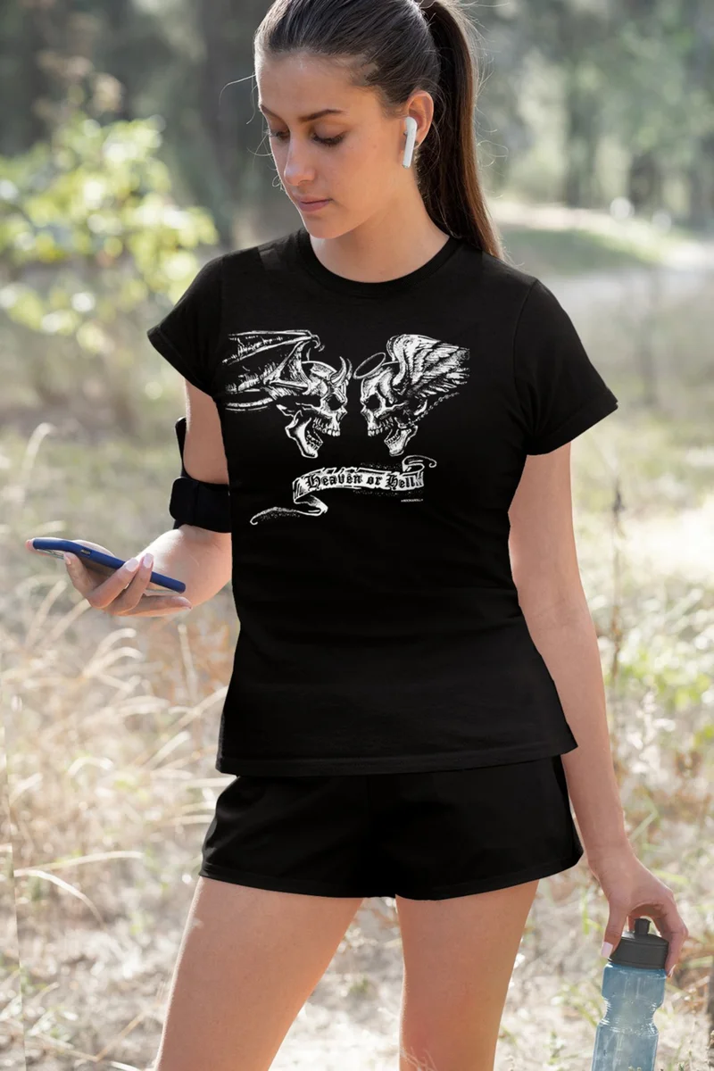 Rock&Roll Angel Devil Black Short Sleeve Women's Shorts Set