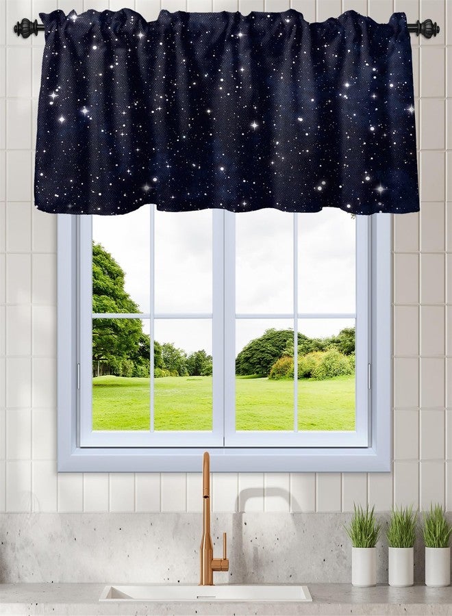 Renaiss 42 x 18 Inch Star Night Blackout Valance Curtains Dark Blue Cosmic Twinkle Starry Sky Galaxy Universe Window Treatment Decor for Kids Bedroom Nursery Living Room Rod Pocket Window Drapes Linen - Image 1