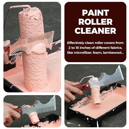 PinStone Paint Brush and Roller Cleaner Tool - Paint Brush Comb, Paint Roller Cleaner, Solvent-Resistant Stainless Steel Blade, Premium Beech Wooden Handle, Putty Knife Scraper, 8-In-1 Painters Tool - Image 4