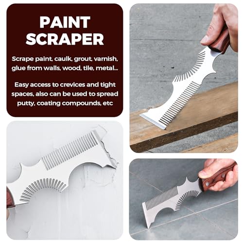 PinStone Paint Brush and Roller Cleaner Tool - Paint Brush Comb, Paint Roller Cleaner, Solvent-Resistant Stainless Steel Blade, Premium Beech Wooden Handle, Putty Knife Scraper, 8-In-1 Painters Tool - Image 5