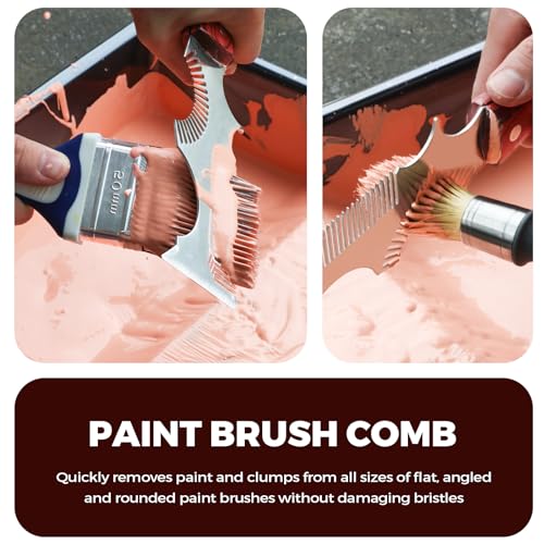 PinStone Paint Brush and Roller Cleaner Tool - Paint Brush Comb, Paint Roller Cleaner, Solvent-Resistant Stainless Steel Blade, Premium Beech Wooden Handle, Putty Knife Scraper, 8-In-1 Painters Tool - Image 3