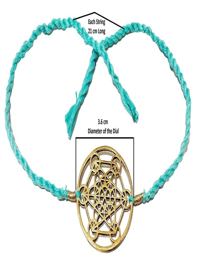 ATHZ Brass Rakhi with Turquoise blue thread colour of The Throat Chakra for Bhaiya | brothers Rakhi Brass Dial for Rakshabandhan - Image 2