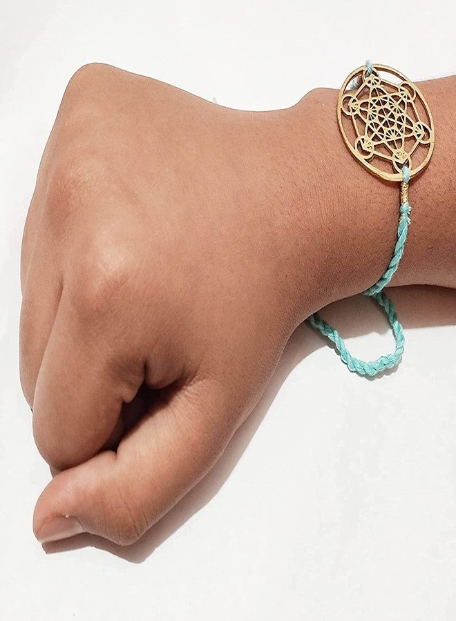 ATHZ Brass Rakhi with Turquoise blue thread colour of The Throat Chakra for Bhaiya | brothers Rakhi Brass Dial for Rakshabandhan - Image 5