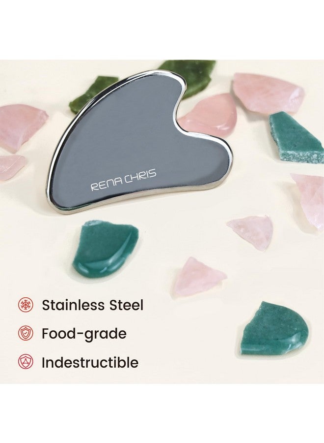 Rena Chris Gua Sha Facial Tools, Stainless Steel Guasha, Manual Massage Sticks for Jawline Sculpting and Puffiness Reducing, Facial Massage Tool, Skin-Care Tool (Silver) - Image 4