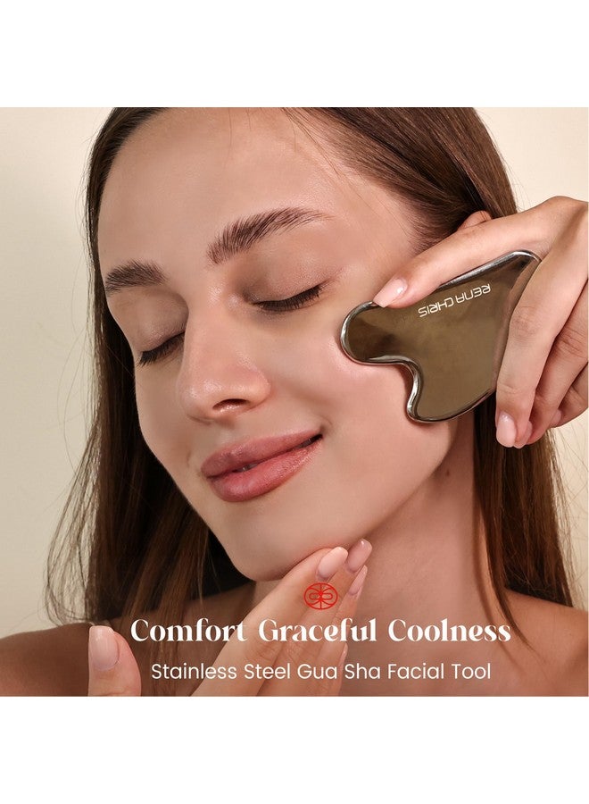 Rena Chris Gua Sha Facial Tools, Stainless Steel Guasha, Manual Massage Sticks for Jawline Sculpting and Puffiness Reducing, Facial Massage Tool, Skin-Care Tool (Silver) - Image 2