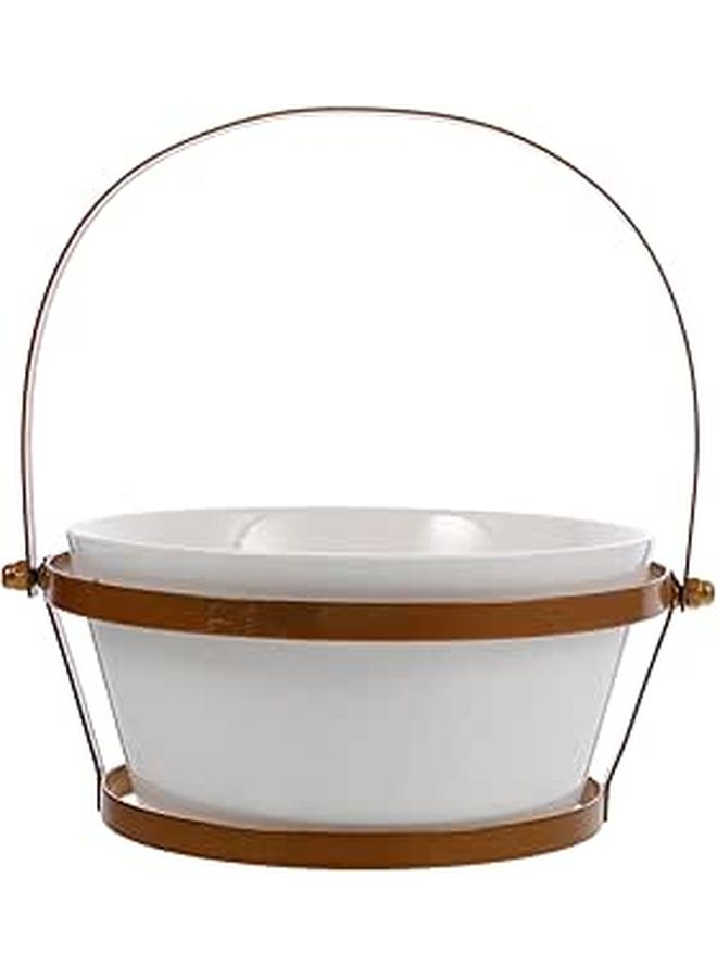 Medium Gold Portable Salad Bowl With Handle Reusable Food Storage For Kitchen Dining - Image 1