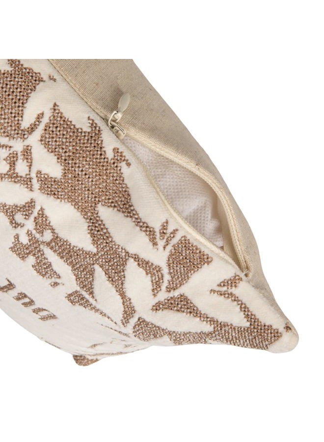 Creative Co-op Cotton Velvet Embroidered Lumbar Pillow with Botanical Pattern, Beige and Natural - Image 4