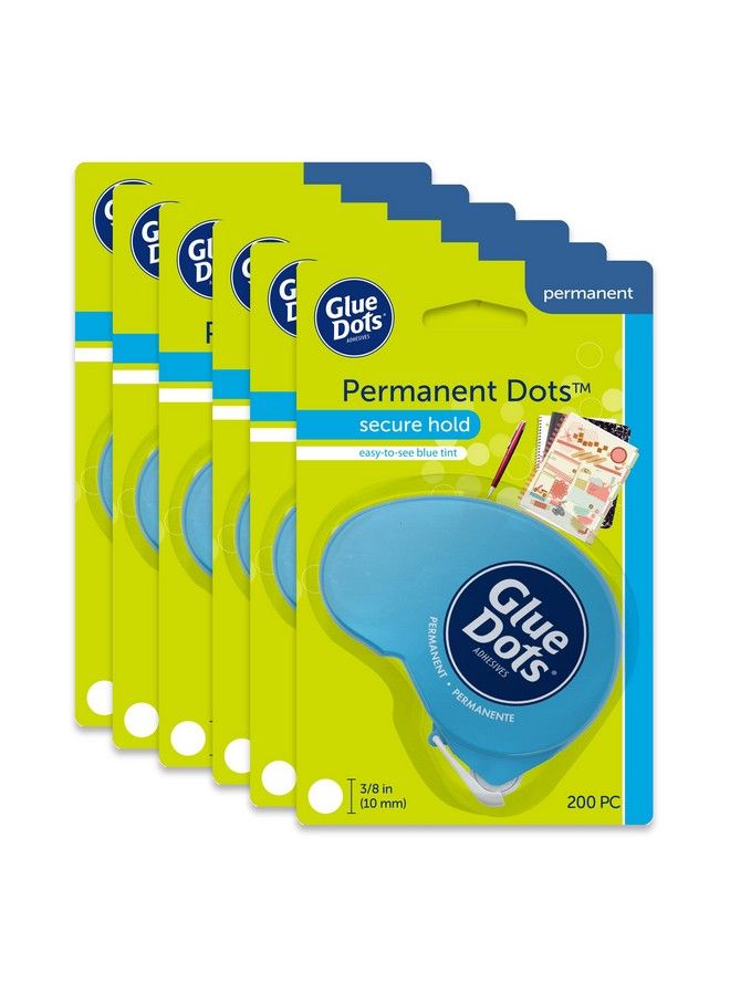 Glue Dots Permanent Dots Dot N' Go Dispenser Doublesided 3 8" .38 Inch 200 Dots Each Diy Craft Glue Tape Sticky Adhesive Glue Points Liquid Hot Glue Alternative Bluetinted 6 Pack  - Image 1