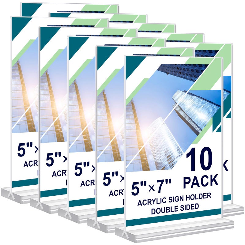 DunGu Acrylic Sign Holder 5x7, 10 Pack Clear Double Sided Table Menu Vertical Display Stand Desktop Display Stand Paper Holder Table Sign Suitable for Restaurants Office Store Show Fair - Image 1
