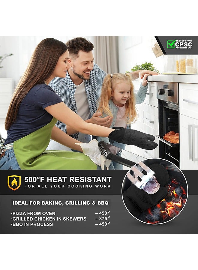 MIXDE 6PCS Oven Mitts and Pot Holders Sets, Silicone Baking Gloves Heat Resistant Inner Soft Liner, Mini Oven Mittens and Hot Pads, Oven Gloves for Cooking, Grill and Bbq (Black)  - Image 4