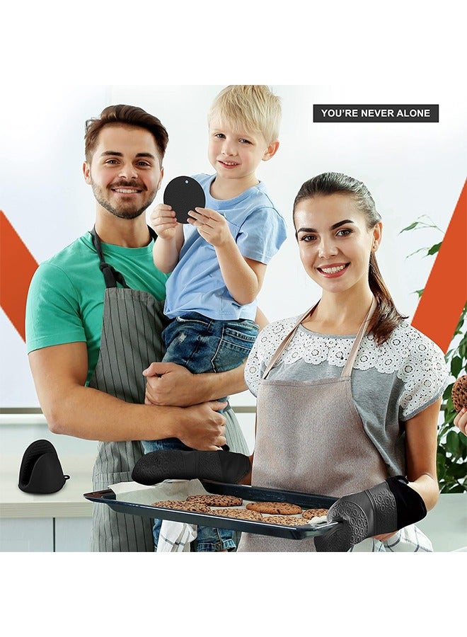 MIXDE 6PCS Oven Mitts and Pot Holders Sets, Silicone Baking Gloves Heat Resistant Inner Soft Liner, Mini Oven Mittens and Hot Pads, Oven Gloves for Cooking, Grill and Bbq (Black)  - Image 5
