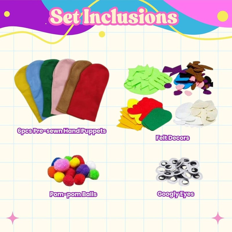 Home Smart Puppet Making Kit for Toddlers Handmade puppet making kits 38 Pcs Set have Pre-sewn Hand Puppets, Felt Decor, pom poms and Googly Eyes perfect for gifting. - Image 2