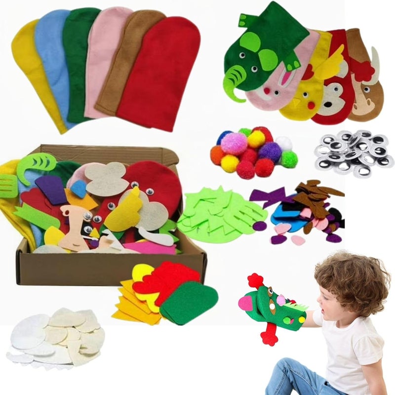 Home Smart Puppet Making Kit for Toddlers Handmade puppet making kits 38 Pcs Set have Pre-sewn Hand Puppets, Felt Decor, pom poms and Googly Eyes perfect for gifting. - Image 1