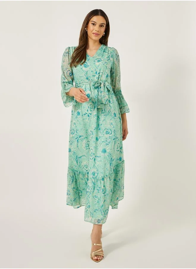 ستايلي Floral Print Ruffle Hem A-Line Maxi Dress