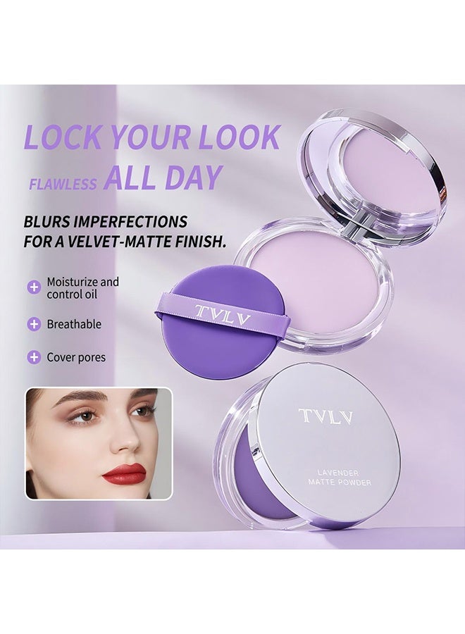 TVLV Lavender Matte Powder, Purple Setting Cream, Waterproof Long-Lasting Makeup with Soft Focus Concealer, Brightening Effect, Includes Powder Puff - Image 3