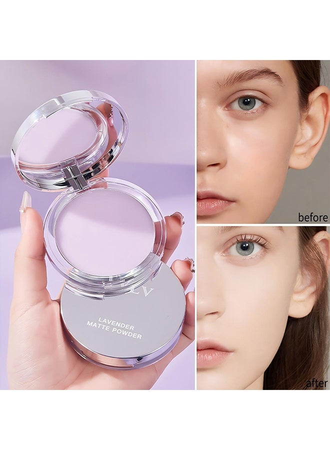 TVLV Lavender Matte Powder, Purple Setting Cream, Waterproof Long-Lasting Makeup with Soft Focus Concealer, Brightening Effect, Includes Powder Puff - Image 1