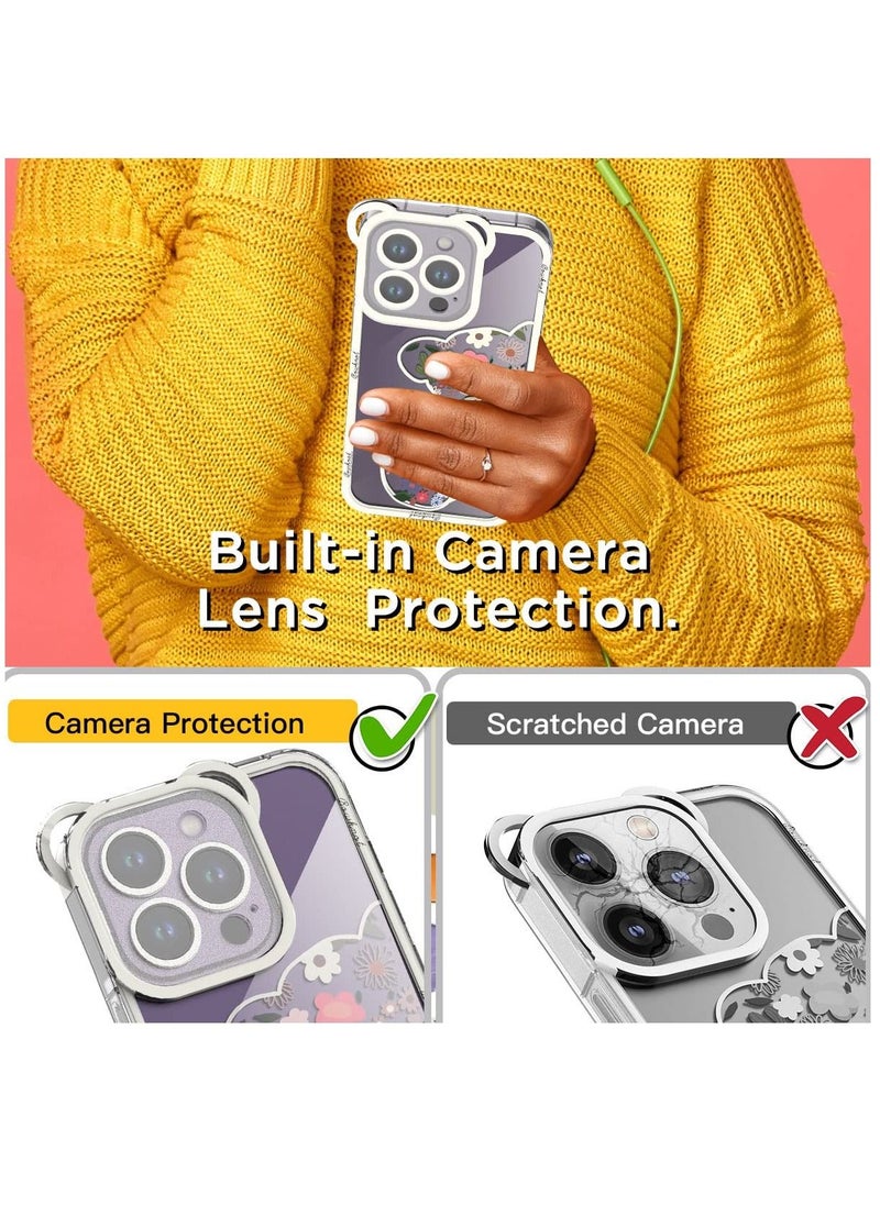 SYOSI - Compatible with iPhone 14 Pro Case, Cute Flowers Bear Camera Protector Clear Case Cover with Lovely Strap Bracelet Chain Girls Women Case for iPhone 14 ProIPHONE 14 PRO CASE: Bear Floral Series iPhone - Image 1