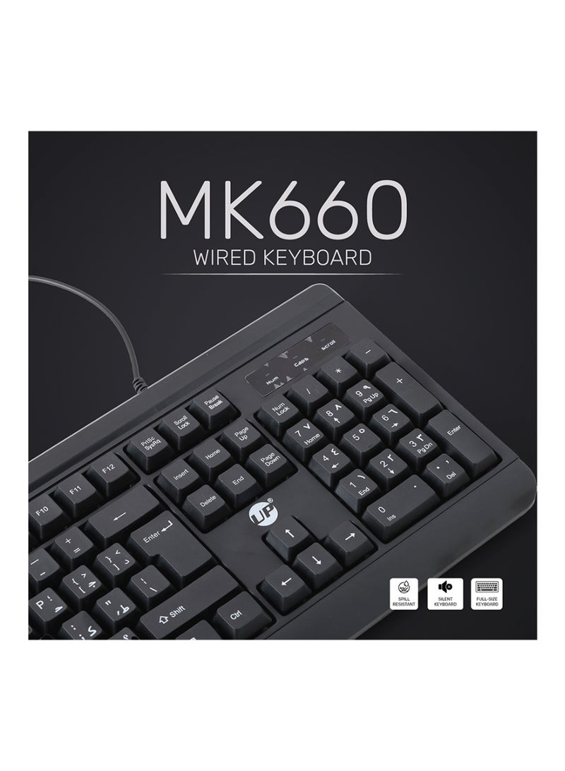 أب لوحة مفاتيح الأعمال السلكية UP MK-660 - تخطيط موثوق للغة الإنجليزية/العربية - Image 3
