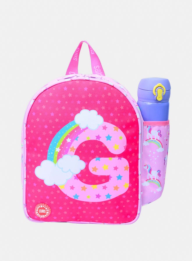 CUBS Nursery Pink Unicorn Letter G Lunch backpack - Image 1