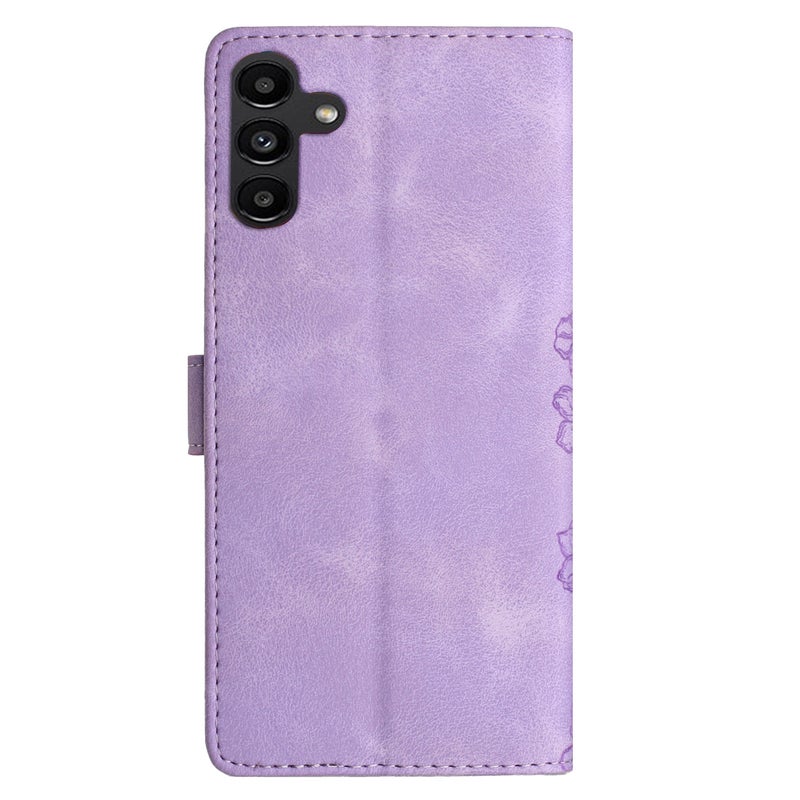BURAQ Case Cover For Samsung Galaxy A13 5G Cherry Blossom Butterfly Skin Feel Embossed PU Phone Case(Purple) - Image 3
