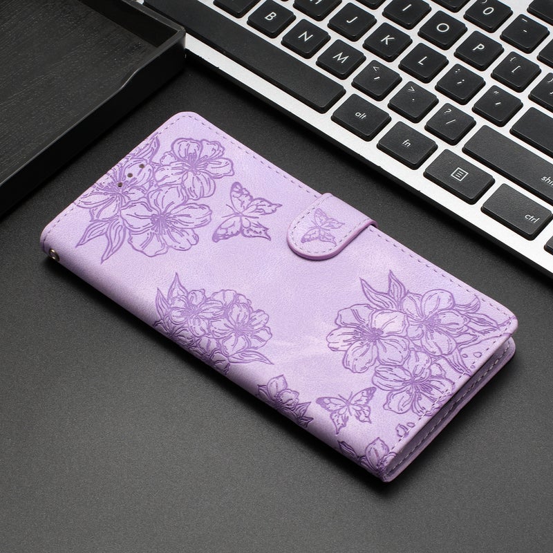BURAQ Case Cover For Samsung Galaxy A13 5G Cherry Blossom Butterfly Skin Feel Embossed PU Phone Case(Purple) - Image 2