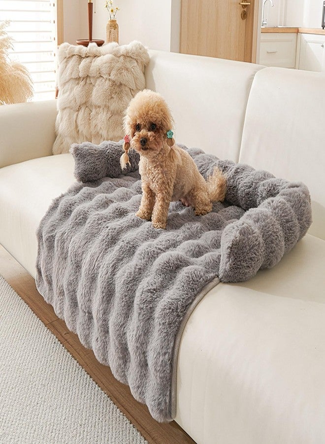 Calming Dog Bed for Couch, 29.5 x 29.5 inch, Non-Slip Rabbit-Velvet Dog Sofa Mat for Furniture Protector, Perfect for Small, Medium Dogs and Cats (Dark Gray, Medium) - Image 1
