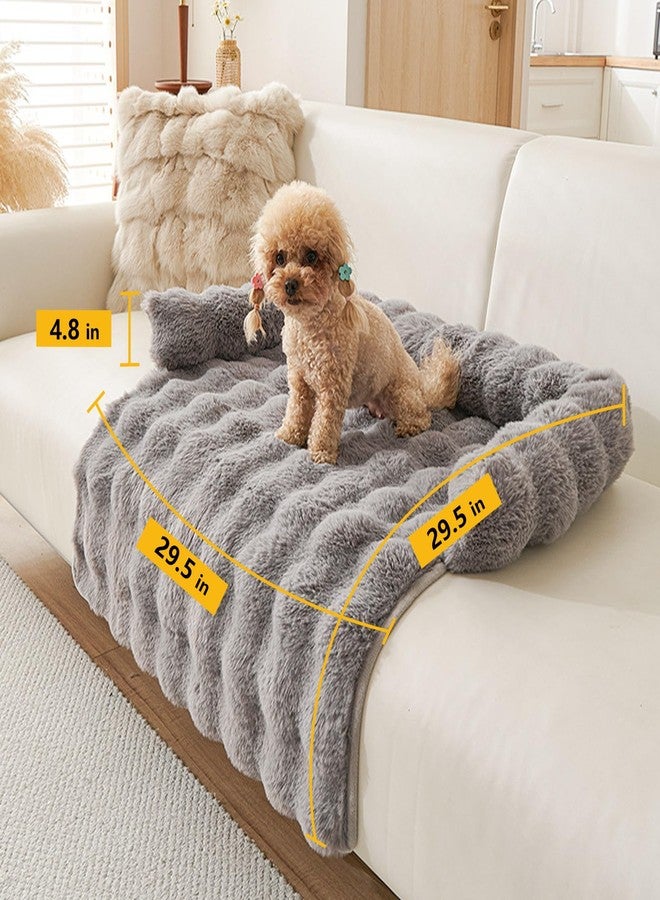 Calming Dog Bed for Couch, 29.5 x 29.5 inch, Non-Slip Rabbit-Velvet Dog Sofa Mat for Furniture Protector, Perfect for Small, Medium Dogs and Cats (Dark Gray, Medium) - Image 2