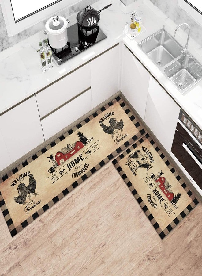 Ideasonna Farmhouse Kitchen Rugs 2 Piece Set Kitchen Mat Non-Slip Rubber Backing Area Rug Washable Floor Mats Kitchen Decor, 17" x 48"+17" x 24" - Image 3