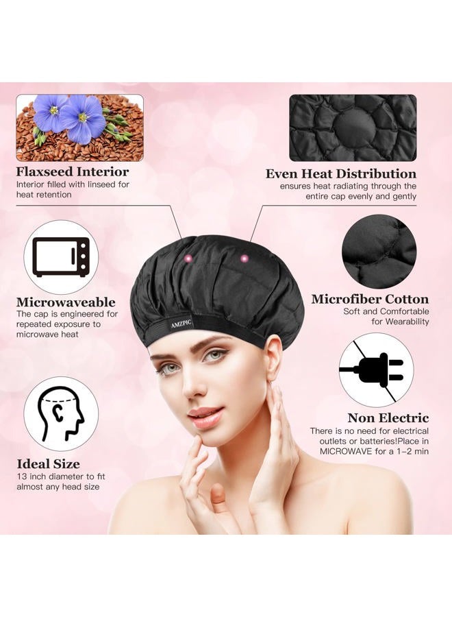 Amzpic Cordless Deep Conditioning Heat Cap - Safe, Microwavable Heat Cap for Steaming, Heat Therapy for Hair, Flaxseed Seed Interior for Maximum Heat Retention (Black) - Image 2