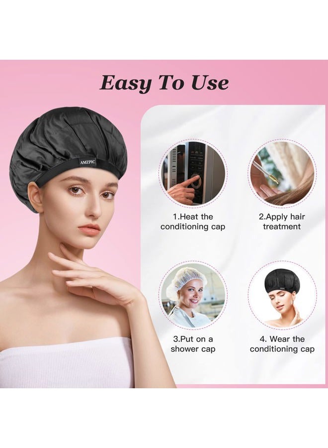 Amzpic Cordless Deep Conditioning Heat Cap - Safe, Microwavable Heat Cap for Steaming, Heat Therapy for Hair, Flaxseed Seed Interior for Maximum Heat Retention (Black) - Image 4