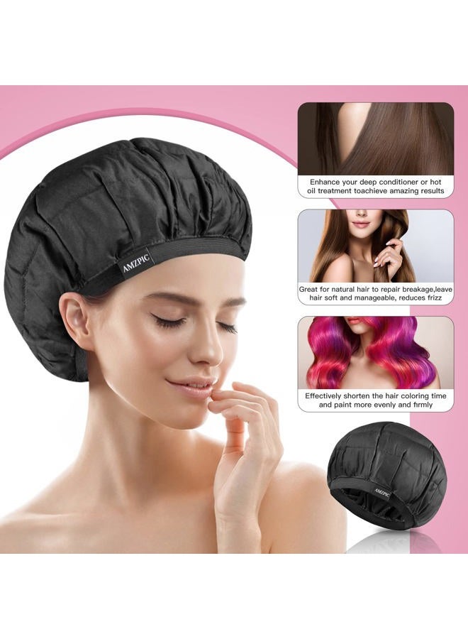 Amzpic Cordless Deep Conditioning Heat Cap - Safe, Microwavable Heat Cap for Steaming, Heat Therapy for Hair, Flaxseed Seed Interior for Maximum Heat Retention (Black) - Image 3