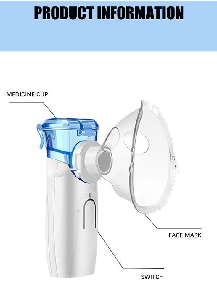 Portable Nebulizer Machine -Handheld Mini Mesh Nebulizer for Adults and Babies, Handheld Personal Steam Inhalator Nebulizer Machine with Mask Mouthpiece with Rechargeable Batteries