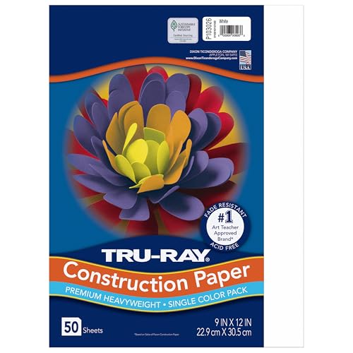 Tru-Ray® Construction Paper, 50% Recycled, 9" x 12", White, Pack Of 50 - Image 1