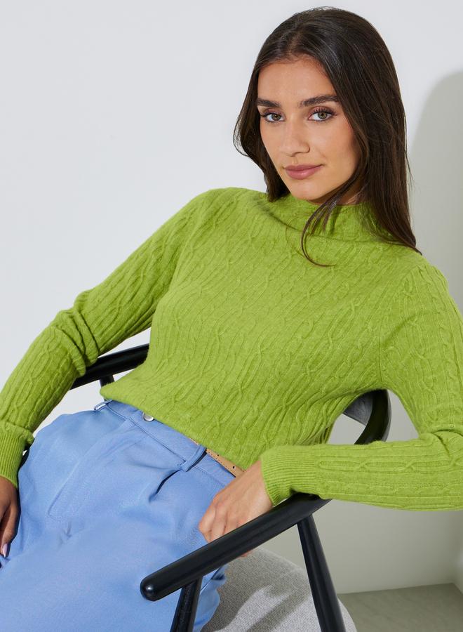 Styli Green Cable Knit High Neck Long Sleeves Jumper - Image 1