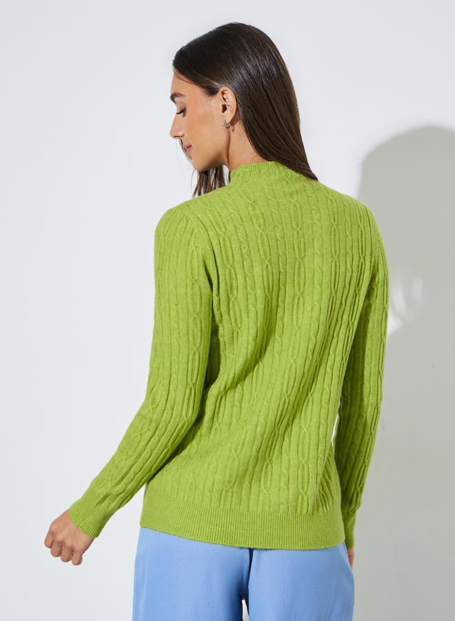 Styli Green Cable Knit High Neck Long Sleeves Jumper - Image 4