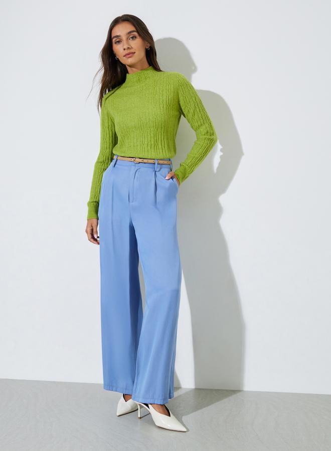 Styli Green Cable Knit High Neck Long Sleeves Jumper - Image 2